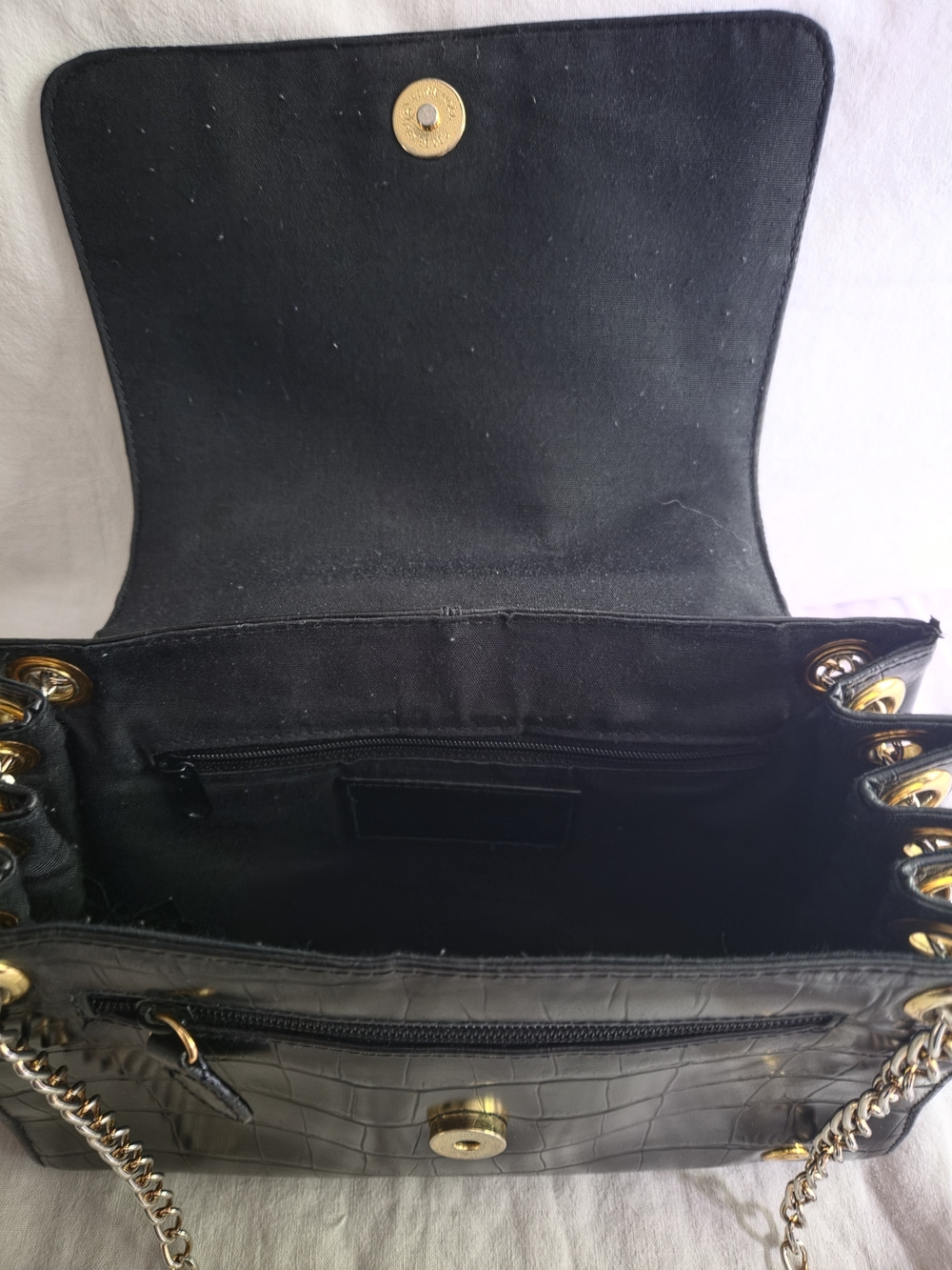 Etienne Aigner Black Leather Croc-Embossed Shoulder Bag - Picture 6 of 7